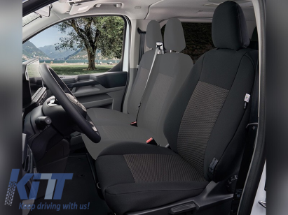 Tapițerie Kegel Tailor Made potrivită pentru scaunul de șofer unic al Ford Transit Custom, Tourneo Custom, Volkswagen T7 după 2024, negru cu gri Performance AutoTuning