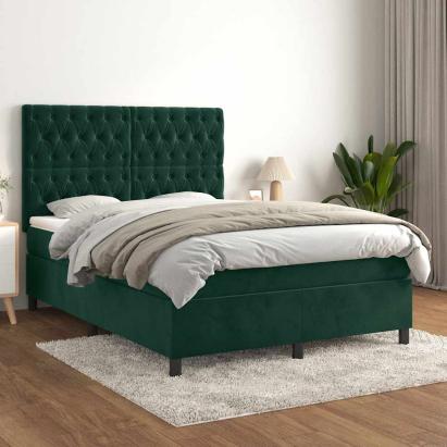 Pat box spring cu saltea, verde închis, 140x200 cm, catifea GartenMobel Dekor