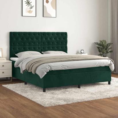 Pat box spring cu saltea, verde închis, 160x200 cm, catifea GartenMobel Dekor