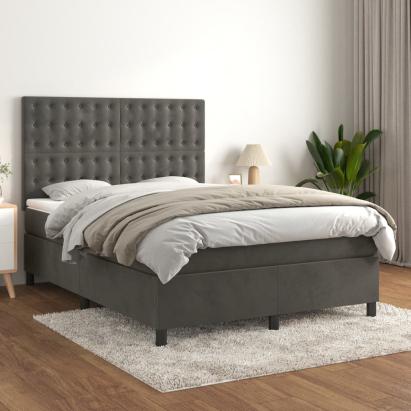 Pat box spring cu saltea, gri închis, 140x190 cm, catifea GartenMobel Dekor