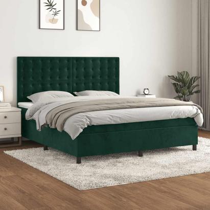 Pat box spring cu saltea, verde închis, 160x200 cm, catifea GartenMobel Dekor