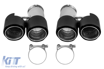 Set de terminații de eșapament duale universale AutoPro cu capace din carbon, stânga și dreapta, model 2 Performance AutoTuning