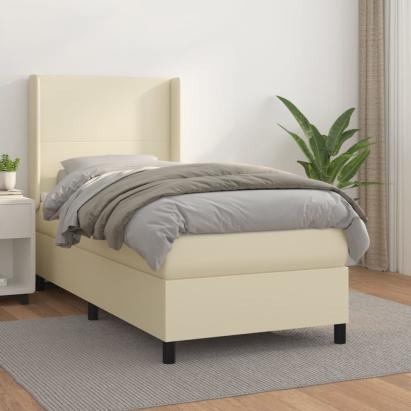 Pat box spring cu saltea, crem, 90x190 cm, piele ecologică GartenMobel Dekor