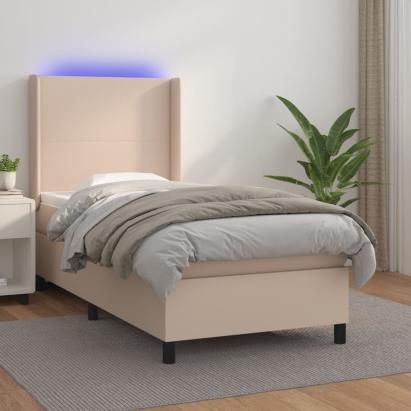 Pat box spring cu saltea, cappuccino, 100x200cm piele ecologică GartenMobel Dekor