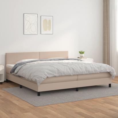 Pat continental cu saltea, cappuccino, 200x200 cm, piele eco GartenMobel Dekor