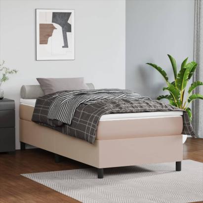 Pat box spring cu saltea, cappuccino, 100x200cm piele ecologică GartenMobel Dekor