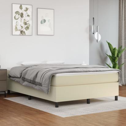 Pat box spring cu saltea, crem, 140x190 cm, piele ecologică GartenMobel Dekor