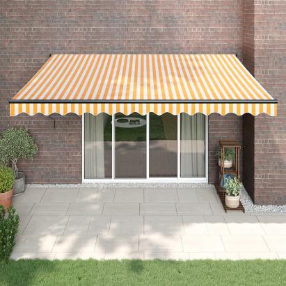 Copertină retractabilă automată, galben și alb, 4,5x3 m GartenMobel Dekor
