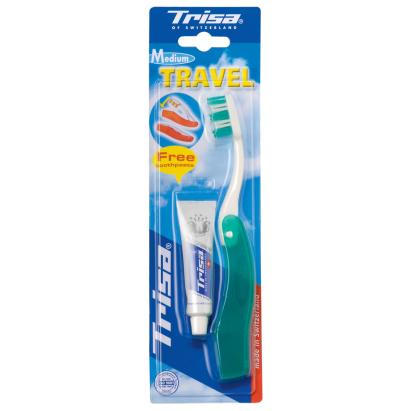 Periuță de dinți manuală Trisa Travel Medium cu pastă 9 ml