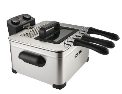 Friteuză din inox Zass ZDF 07, 5L, 2000W, 3 coșuri, termostat reglabil