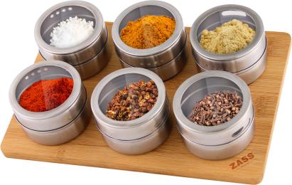 Set recipiente pentru condimente cu suport magnetic, 7 piese, Zass Gourmet