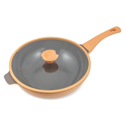 Tigaie wok din aluminiu turnat cu acoperire ceramică și capac, 30 cm, crem
