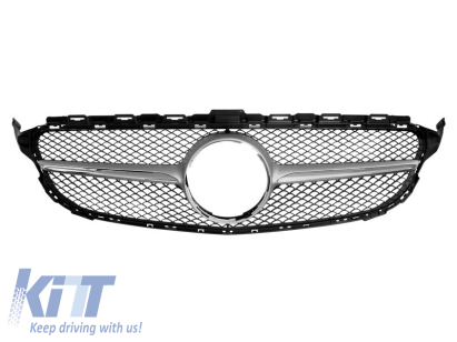 Grilă crom/gray tip C63 potrivită pentru Mercedes C-Class W205 sedan, S205 break, C205 coupe 2014-2018 fără deschidere pentru cameră Performance AutoTuning