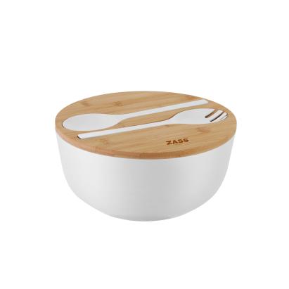 Bol pentru salată din fibră de bambus 25 cm cu capac, alb, ZASS