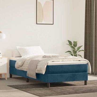 Pat box spring cu saltea, albastru închis, 90x190 cm, catifea GartenMobel Dekor