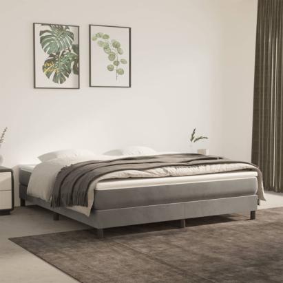 Pat box spring cu saltea, gri deschis, 160x200 cm, catifea GartenMobel Dekor