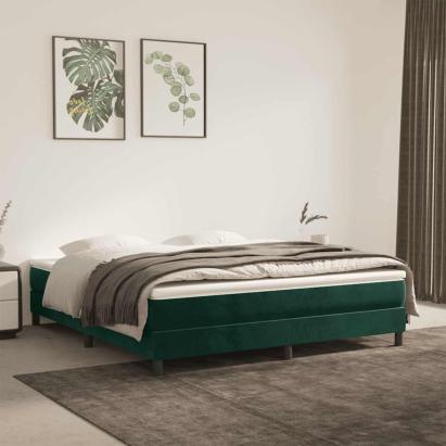 Pat box spring cu saltea, verde închis, 160x200 cm, catifea GartenMobel Dekor