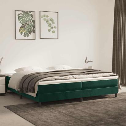 Pat box spring cu saltea, verde închis, 200x200 cm, catifea GartenMobel Dekor