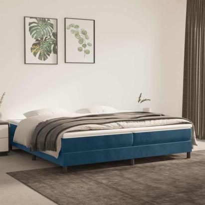 Pat box spring cu saltea, albastru închis, 200x200 cm, catifea GartenMobel Dekor