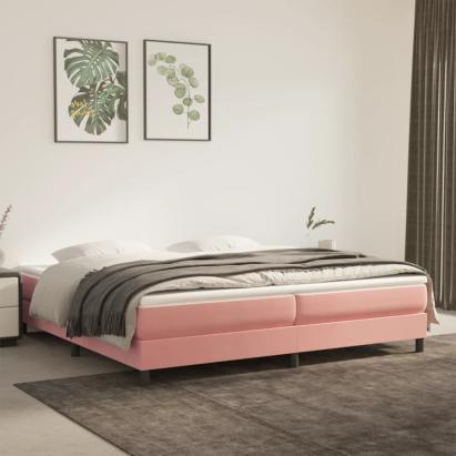 Pat box spring cu saltea, roz, 200x200 cm, catifea GartenMobel Dekor