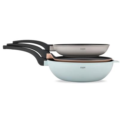 Set 3 tigăi antiaderente ZASS Gourmet din aluminiu turnat, Pastel