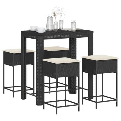 Set mobilier bar de grădină cu perne, 5 piese, negru, poliratan GartenMobel Dekor