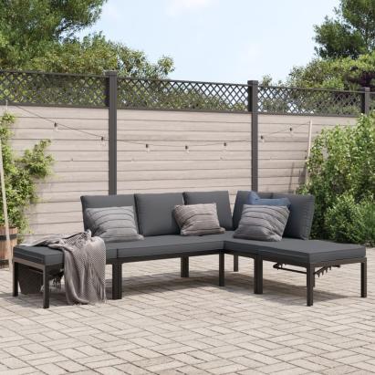 Set mobilier de grădină cu perne, 4 piese, negru, aluminiu GartenMobel Dekor