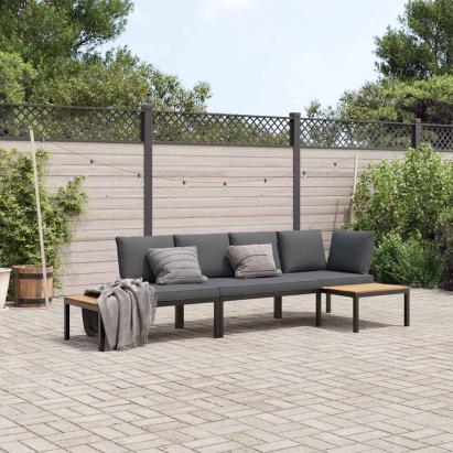 Set canapea de grădină, 3 piese, cu perne, negru, aluminiu GartenMobel Dekor