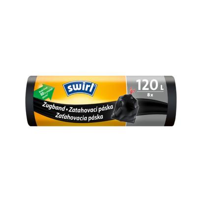 Saci menajeri Swirl 120L extra rezistenți, cu bandă de strângere, negri, 8 buc