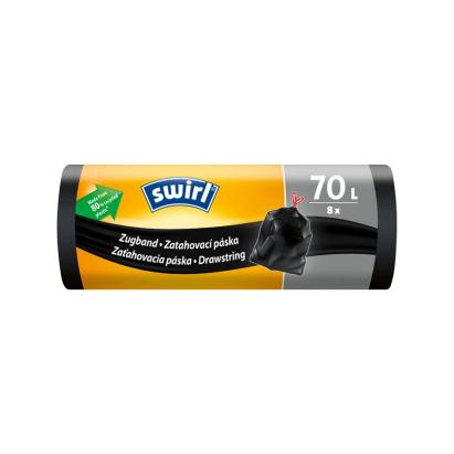 Saci menajeri Swirl 70L extra rezistenți, negri, cu bandă de strângere, 8 buc