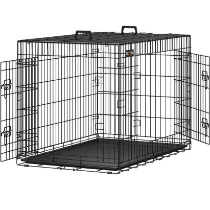 FEANDREA Cusca pentru animale, 2 usi, pliabila din metal, tava detasabila, XL, 107x70x78cm, negru Household NewTrend