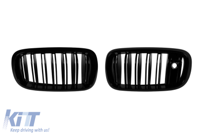 GRILE DUBLE RIBBONATE VOPSITE ÎN NEGRU POTRIVITE PENTRU BMW X5 F15, X6 F16 2013-2018 CU DESCHIDERE PENTRU VIZIUNE NOCTURNĂ Performance AutoTuning