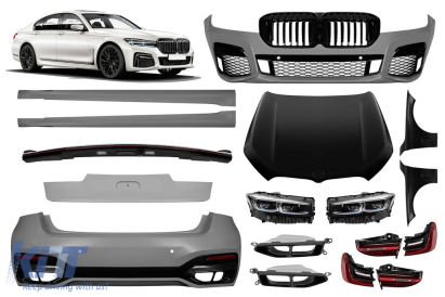Pachet de tuning LCI potrivit pentru BMW Seria 7 G12 cu ampatament lung 2016-2018 cu elemente din lac negru Performance AutoTuning