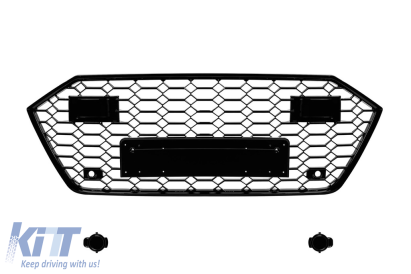 Grilă tip RS7 cu lac negru, potrivită pentru Audi A7 Sportback după 2019 cu ACC, pentru modelul echipat cu bara standard sau S-line, cu deschideri pentru senzori de parcare. Performance AutoTuning