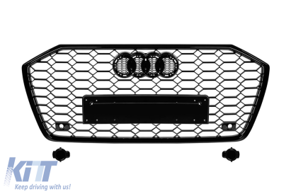 Grilă tip RS6 cu lac negru, potrivită pentru Audi A6 după 2018 pentru modelele echipate cu bara frontală standard sau S-line, cu bază pentru emblemă, cu deschideri pentru senzori de parcare. Performance AutoTuning
