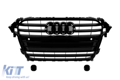 GRILĂ VOPSITĂ NEAGRĂ TIP S4 POTRIVITĂ PENTRU AUDI A4 2011-2015 PENTRU MODELE ECHIPATE CU BARA FRONTALĂ STANDARD, CU ORIFICII PENTRU SENSOARE DE PARCARE Performance AutoTuning