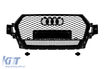 Grilă tip RSQ7 cu lac negru, potrivită pentru Audi Q7 2015-2019, cu deschideri pentru senzorii de parcare Performance AutoTuning