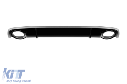 Difuzor stil RS4 cu ieșiri de evacuare cromate potrivit pentru Audi A4 sedan, avant 2012-2015 bara de protecție spate standard, negru lucios cu linie gri lucios Performance AutoTuning