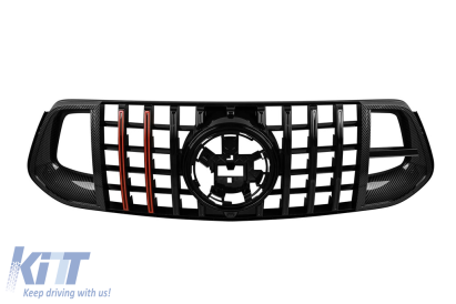 Grilă tip BS potrivită pentru Mercedes GLE SUV W167, GLE Coupe C167 2019-2023 cu deschidere pentru cameră, pentru modelul echipat cu bara de protecție frontală A Design Line, culoare carbon Performance AutoTuning