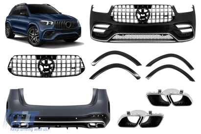Un pachet de design tip GLE63 potrivit pentru Mercedes GLE SUV W167 2019-2023, după 2024, cu garnituri cromate și capete cromate Performance AutoTuning