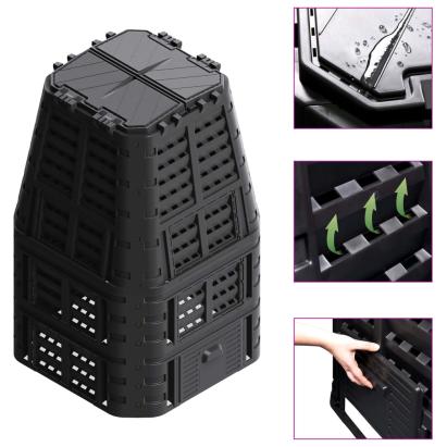 Compostor de grădină, negru, 93,3x93,3x146 cm, 1000 L GartenMobel Dekor