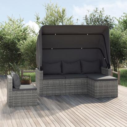 Set canapea de grădină cu perne, 4 piese, gri, poliratan GartenMobel Dekor