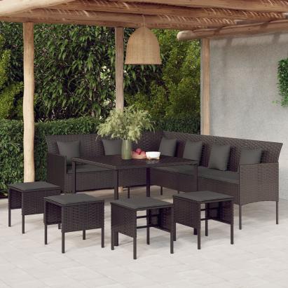 Set mobilier de grădină cu perne, 6 piese, negru, poliratan GartenMobel Dekor
