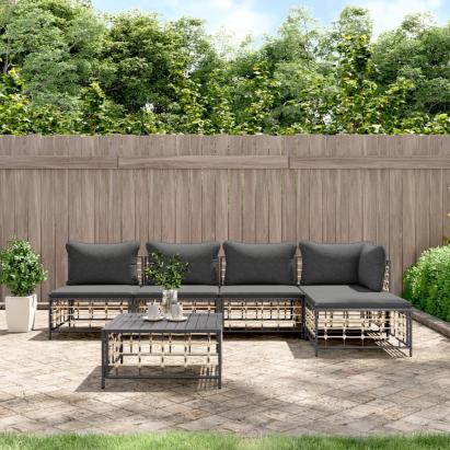 Set șezlonguri de grădină 6 piese cu perne, antracit, poliratan GartenMobel Dekor