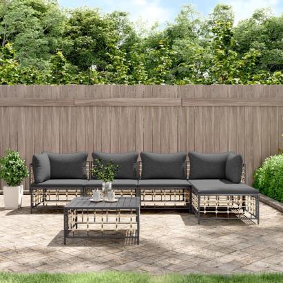 Set șezlonguri de grădină 6 piese cu perne, antracit, poliratan GartenMobel Dekor