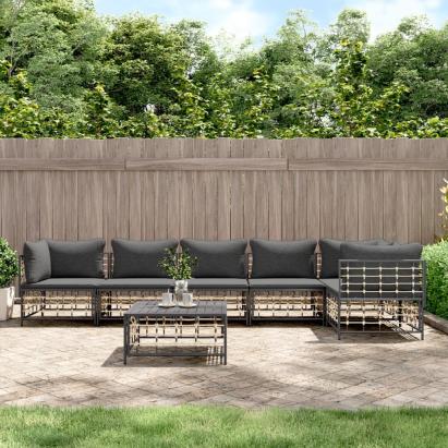 Set mobilier de grădină cu perne, 7 piese, antracit, poliratan GartenMobel Dekor