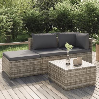 Set mobilier de grădină cu perne, 4 piese, gri, poliratan GartenMobel Dekor