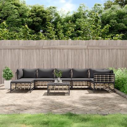 Set mobilier de grădină cu perne, 8 piese, antracit, poliratan GartenMobel Dekor