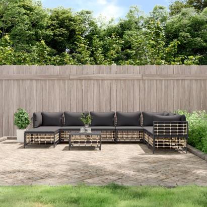 Set mobilier de grădină cu perne, 9 piese, antracit, poliratan GartenMobel Dekor