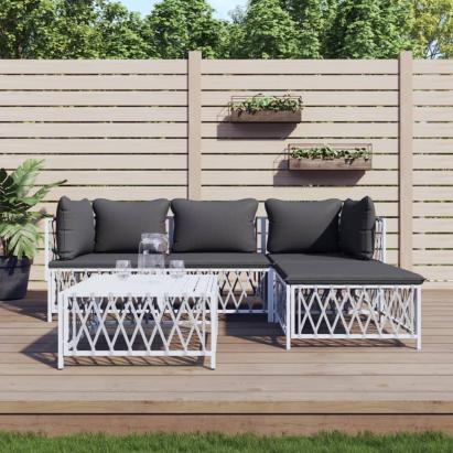 Set mobilier de grădină, 5 piese, cu perne, alb, oțel GartenMobel Dekor